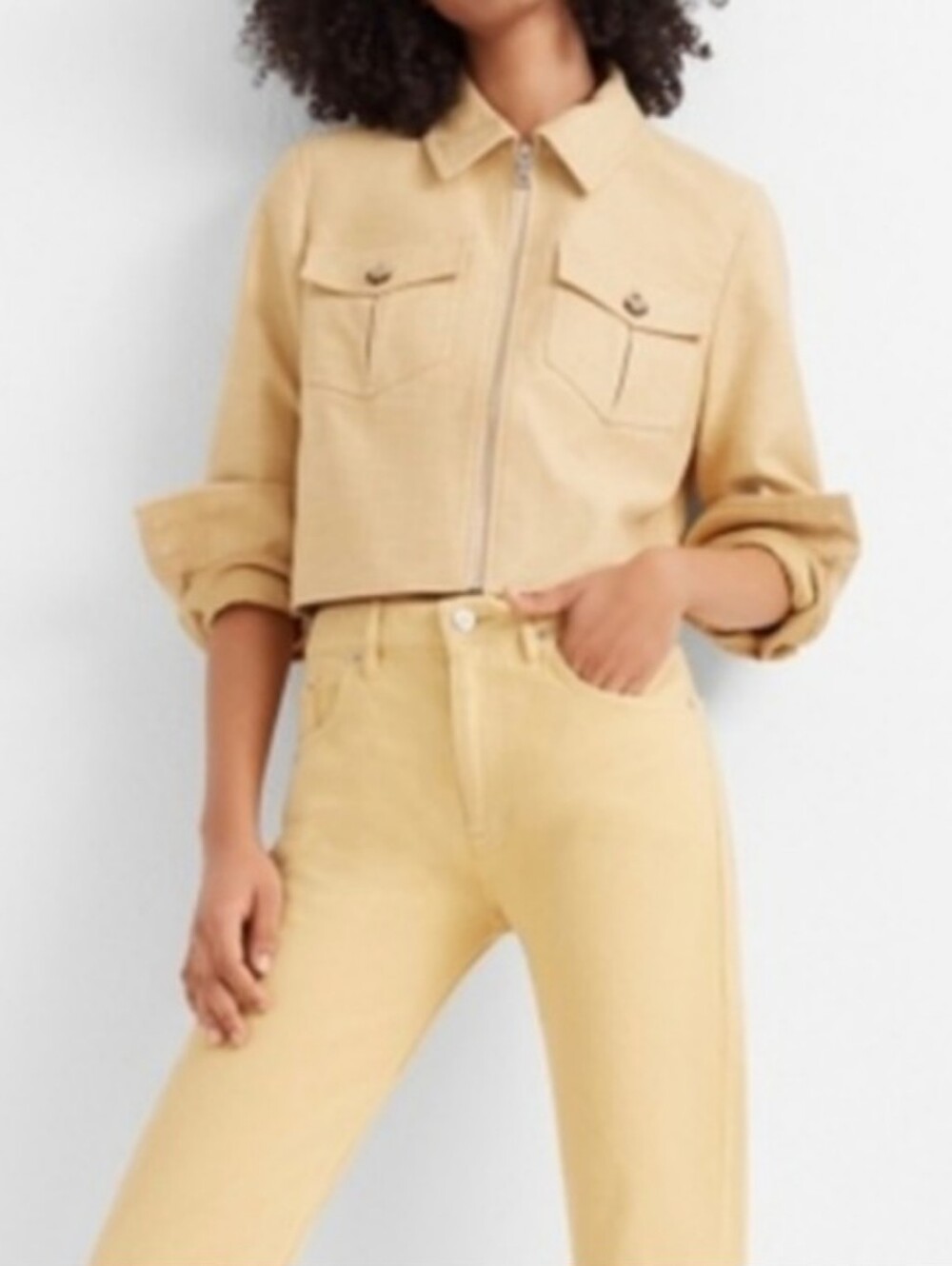 Club Monaco Cropped Jacket in Light Tan